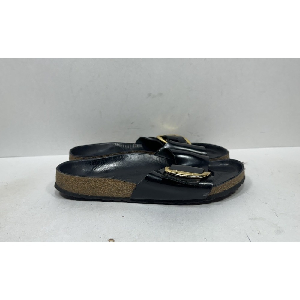 Birkenstock Madrid Big Buckle Women's 8 Black Patent Leather Slide Sandals Gold